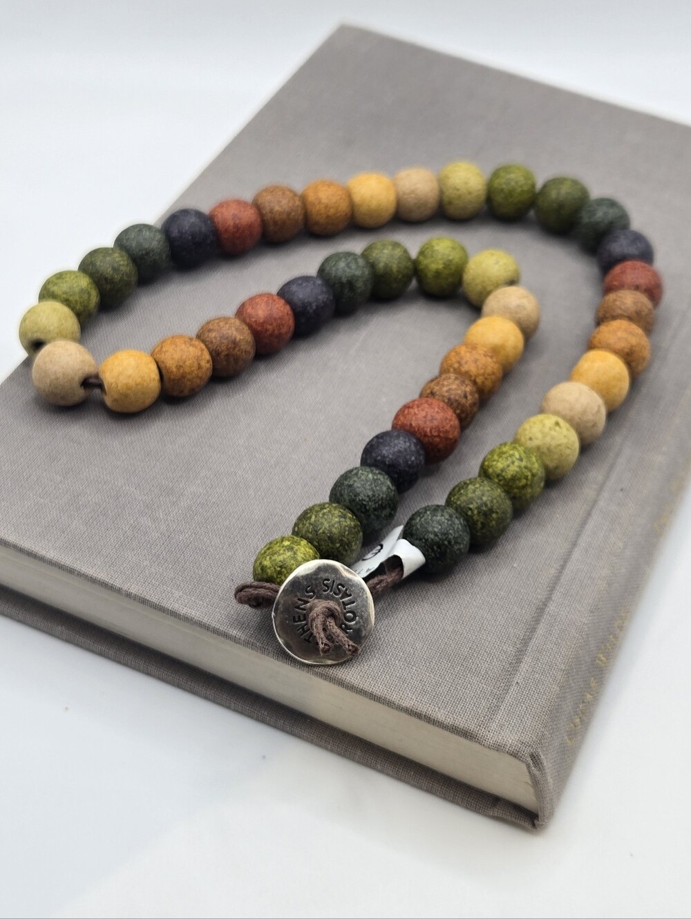 Ombre Rainbow Clay Ceramic Bead Necklace Chunky Made in Thrace Forest Greece